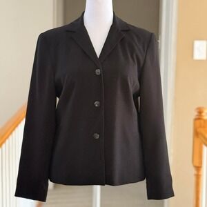 Karen Scott Womens Black Burgundy Pinstripe Blazer Jacket 3 Button Size 10